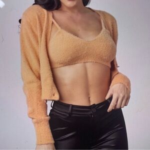 Orange Crop Top and Cardigan Set